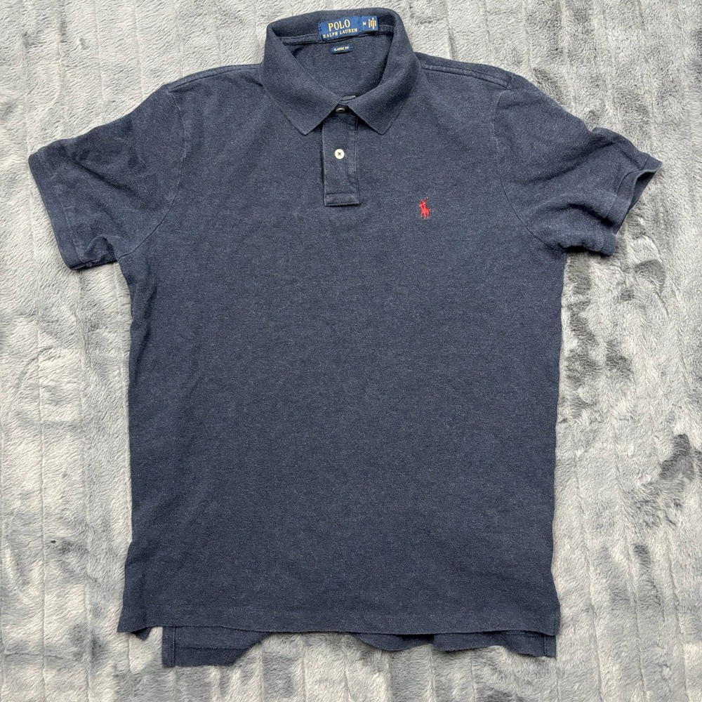 Polo Ralph Lauren Mens Classic Fit Navy Blue Short Sleeve Polo Shirt Red Pony M